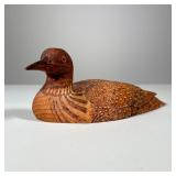 Wooden Carved Loon | Labeled, Garnet Covey Loon, 1992. Delicate carvings with glass eyes. - h. 3.5 x
