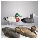 (4pc) ANTIQUE & CONTEMPORARY DUCK DECOYS | Mixed lot of antique and contemporary carved wood duck de