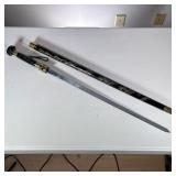 (3pc) Fencing & Other Swords | Asian lacquered cane-form sword with gilt dragon decoration on the ha