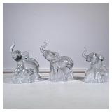(3pc) Lenox Crystal Elephants | h. 2 x dia. 3 in (heart paperweight) - h. 7 x w. 2 x l. 6 in (talles
