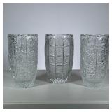 (3pc) Cut Crystal Vases | Including a pair of Bohemian Queens Lace patterned vases and a single vase