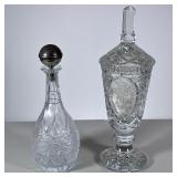 (2pc) Crystal Decanter & Jar | Including a cut crystal sweet meat jar with floral decoration and a r