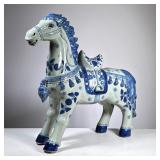 Large Porcelain Horse Statue | Porcelain horse figure decorated with underglaze blue. - h. 22 x w. 8