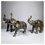 (3pc) Brass & Wood Elephants | Including a heavy brass elephant and a pair of carved wood elephants 