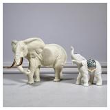 (2pc) lenox elephants | Elephant with gold tusks and a smaller elephant with raised trunk and colorf