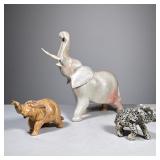 (3pc) Stone Elephant Figures | Including a large heavy figure, and a Dalmatian agate carved elephant