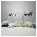 (10pc) Carved Elephants & Monkeys | Carved jade and other stone elephant figures, plus a group of mo