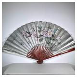 Fan Wall Decor | Oversized fan from China with floral and butterfly-painted scene. - h. 35 x w. 58 i