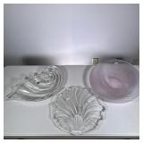 (3pc) Mikasa Crystal | Including a shell themed bowl and trivet/serving tray and shallow pale red/ro