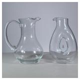 (2pc) Glass Pitchers | Including a clear glass pitcher with handle and a Skruf Sweden wine pourer, w