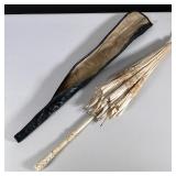 Antique Parasol | Embroidered parasol with floral decoration, having a carved handle and with case. 