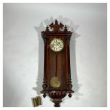 CLOCK CASE & PARTS | Carved wood clock case with parts inside and box of other clock parts. - h. 37 