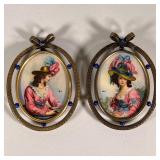 (2pc) Miniature Portraits | American, two miniature portraits of Victorian women in pink dress and h