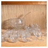 ETCHED GLASS PUNCHBOWL & GLASSES | Mixed etched clear glass lot including: punchbowl with 12 matchin