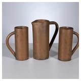 (3pc) HEAVY COPPER PITCHER & CUPS | Heavy copper or other metal pitcher and a pair of matching cup; 