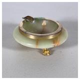 CARVED STONE ASHTRAY | Carved onyx ashtray on three gilt metal claw feet. - h. 1.5 x dia. 3 in
