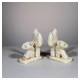STONE CARVED CACTUS BOOKENDS | Carved onyx cactus form bookends. - h. 7 x w. 3 x l. 4:5 in