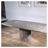Stone Pedestal Dining Table | Designed as an angled stone top on a matching stone pedestal base. - h
