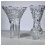 (2pc) Crystal Vases | Two cut crystal vases with star pattern. - h. 12.25 x dia. 9.75 in (Largest)