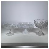 (3pc) Cut Crystal Compotes & Dessert Stand | h. 6 x w. 10.25 x d. 10.25 in (dessert stand)