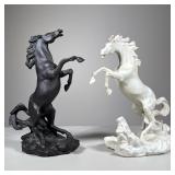 (2pc) Porcelain Horses | One black and one white, Battling Stallions by Edward D. Hart issued by the