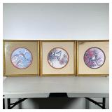 (3pc) Asian Bird Pictures | All in gold frames with round matting, each with "Transart Industries" l