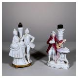 (2pc) PORCELAIN FIGURINES | Porcelain figurines/ lamp bases (?), not wired. - h. 7.5 x w. 5 x d. 3 i