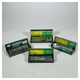(4pc) [NIB] S-K TOOLS SOCKET SETS | Each in a green enameled box, including three metric sets.