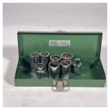 (8pc) Snap on set of 7 sockets | Group of seven Snap-On twelve-point sockets in a metal S-K Tools ca