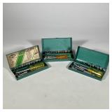 (3pc) THORSEN SOCKET KITS | Each in a green enameled box, two 16-piece socket wrench sets new in ori