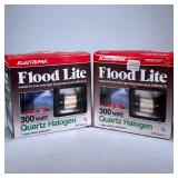 (2pc) PAIR HALOGEN FLOODLIGHTS | Pair of Electripak 300 watt Quartz Halogen Flood Lites. - h. 7.5 x 