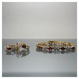 GEMSTONE DEMI-PARURE | Red gemstone and diamond gold-plated demi-parure, comprising a tennis bracele