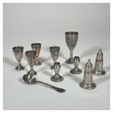 (10pc) STERLING SILVER ITEMS | Including: Engraved sterling silver Kiddush cup marked "925" (1.6 ozt