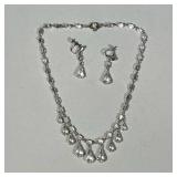(3pc) STERLING & DIAMOND SIMULANT JEWELRY SET | Sterling silver necklace with pear-shaped diamond si