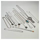 (25pc) STERLING SILVER JEWELRY | Mixed lot of silver-toned costume jewelry necklaces.