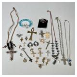 RELIGIOUS JEWLERY | Mixed lot of religious jewelry including; crucifix pendants, bracelets, earrings