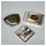(3pc) MAKEUP COMPACTS | Including: inlaid mother of pearl makeup compact, Elgin American seashell sh