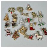 (22pc) CHRISTMAS THEMED BROOCHES & PINS | Christmas themed brooches & pins including: angels, Santa,