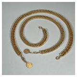 (2pc) PAIR GOLD TONE CHAIN BELTS | Pair of gold-tone mixed medal chain belts with faux French coin o