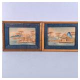 (2pc) Pair Miniature Wood Art | Dimensions: h. 6.5 x w. 8.5 in (Overall)