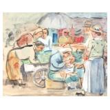 JOSEF FOSHKO (1891-1971) | colorful market scene Watercolor on paper Sight 11 x 14.75 in. Signed and