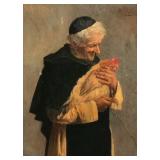 ALESSANDRO SANI (ITALIAN, 1856-1927) | Monk holding a rooster oil on canvas h. 12 x 9 in., stretcher