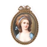PORTRAIT MINIATURE PORCELAIN PLAQUE | Young woman in blue Oil on porcelain Approx. 3.75 x 3 in. No a