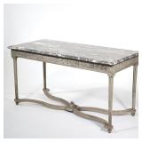 18TH/19TH CENTURY FRENCH MARBLE TOP CONSOLE TABLE | Having a figured variegated stone top, the front