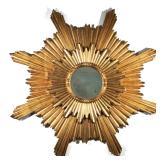 LARGE GILTWOOD DOUBLE SUNBURST MIRROR | 20th century, transitional art deco style, with two layers o
