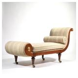 A FINE GEORGIAN SCROLL CHAISE LOUNGE C. 1810-1820 | or daybed; having very fine line inlay throughou