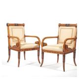 PAIR LATE 19TH CENTURY EBONIZED CARVED ARMCHAIRS | A pair of carved oak and ebonized wood armchairs,