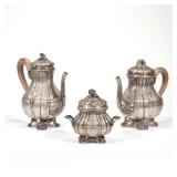 (3pc) ANTIQUE CONTINENTAL SILVER TEA & COFFEE | "800" silver tea and coffee service comprising a woo