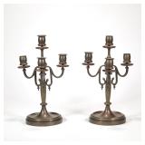 (2pc) PAIR VIENNA BRONZE CANDELABRAS | Four light / three arm candelabra, each marked "Vienna" on th