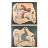 (2pc) EDWARD PENFIELD (AMERICAN, 1866-1925) POSTER-SIZED DIPTYCH | Gentleman and lady riders Gouache